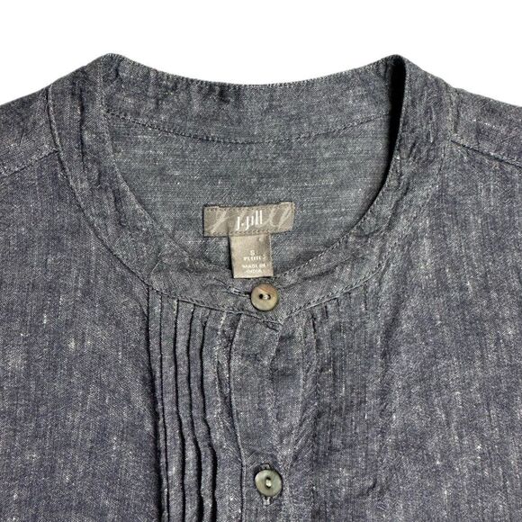 J.Jill Linen Blend Shirt Mini Dress Long Roll Tab Sleeve Women's Size Small - Picture 4 of 5